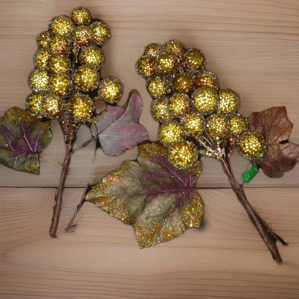 2 Sugared Beaded Faux FRUIT Grapes Decorating Tree Wreath Holiday Fall Display‎